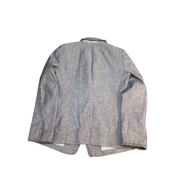 J. Crew Regent Blazer in Chambray w/Ruffle Trim Blue Cotton Outer Womens Size 8 - Picture 2 of 12